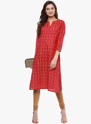 Red printed cotton long-kurtis 5
