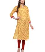 Yellow printed cotton long-kurtis