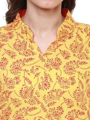 Yellow printed cotton long-kurtis 4