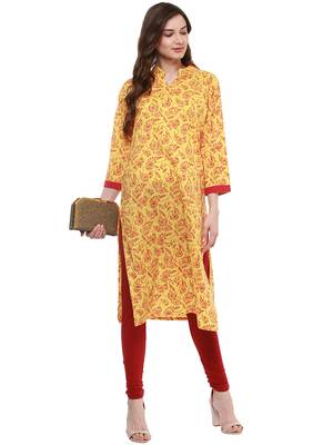 Yellow printed cotton long-kurtis 5