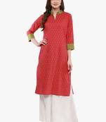 Red printed cotton long-kurtis
