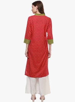 Red printed cotton long-kurtis 2
