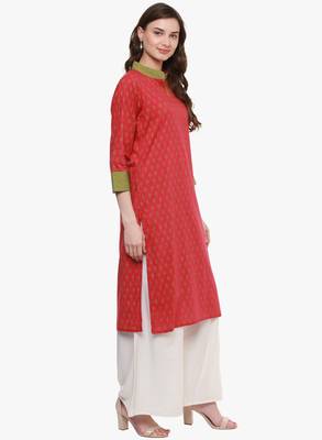 Red printed cotton long-kurtis 3