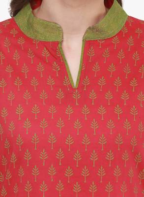 Red printed cotton long-kurtis 4