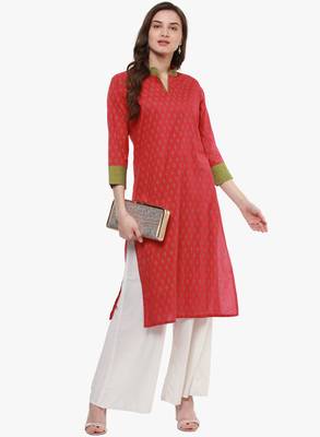 Red printed cotton long-kurtis 5
