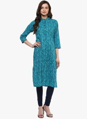 Blue printed cotton long-kurtis 1
