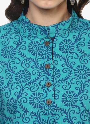 Blue printed cotton long-kurtis 4