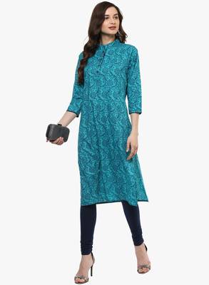 Blue printed cotton long-kurtis 5