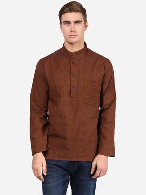 Brown woven cotton men-kurtas 1