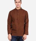 Brown woven cotton men-kurtas