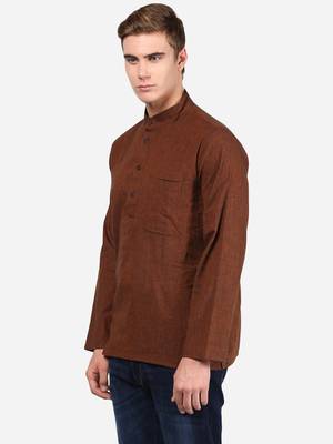 Brown woven cotton men-kurtas 3