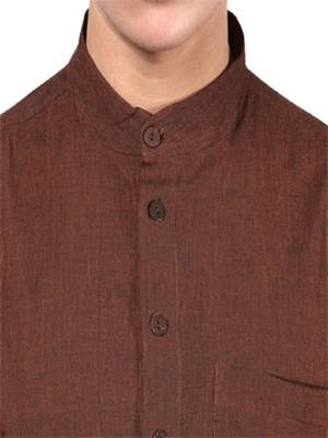 Brown woven cotton men-kurtas 4
