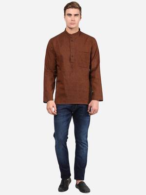 Brown woven cotton men-kurtas 5