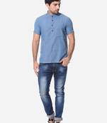 Blue woven cotton men-kurtas