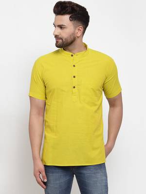 Yellow woven cotton men-kurtas 1