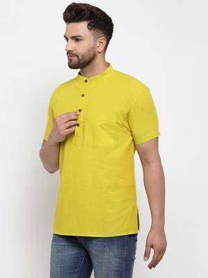 Yellow woven cotton men-kurtas 3