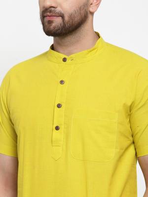 Yellow woven cotton men-kurtas 4
