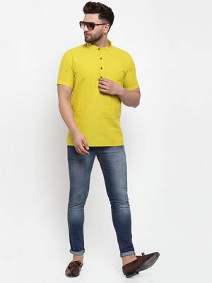 Yellow woven cotton men-kurtas 5