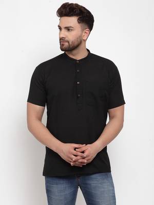 Black woven cotton men-kurtas 1