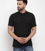 Black woven cotton men-kurtas