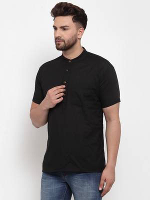 Black woven cotton men-kurtas 3