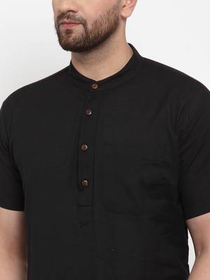 Black woven cotton men-kurtas 4