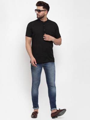 Black woven cotton men-kurtas 5