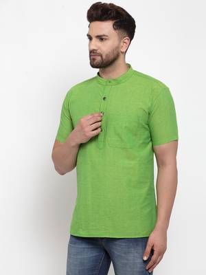 Green woven cotton men-kurtas 3
