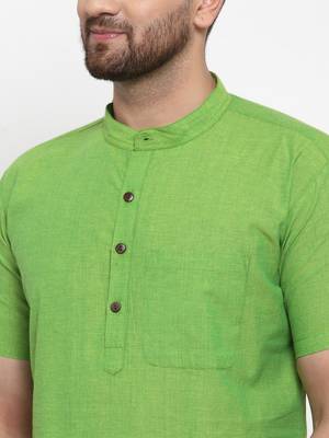 Green woven cotton men-kurtas 4