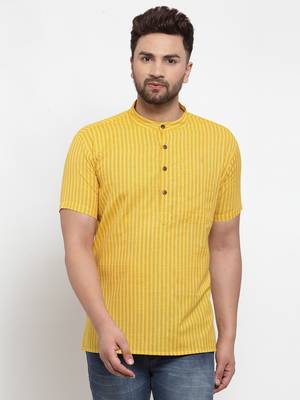 Yellow woven cotton men-kurtas 1