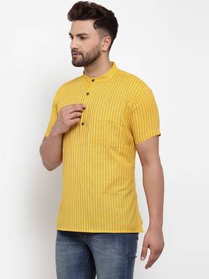 Yellow woven cotton men-kurtas 3