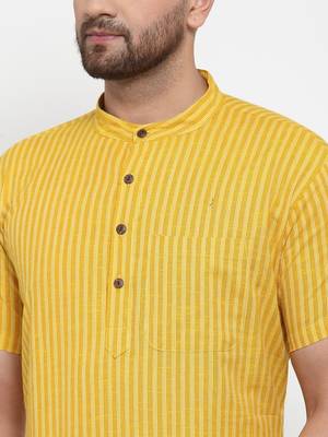 Yellow woven cotton men-kurtas 4