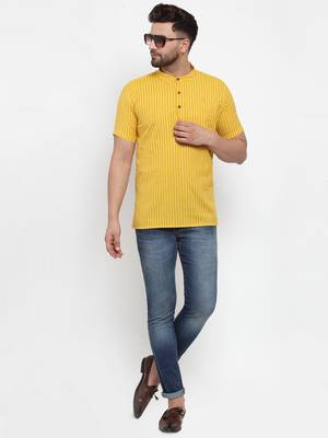Yellow woven cotton men-kurtas 5