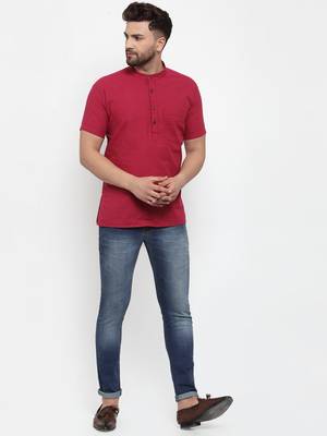 Red woven cotton men-kurtas 5