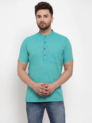 Blue woven cotton men-kurtas 1