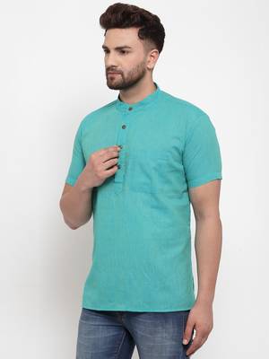 Blue woven cotton men-kurtas 3