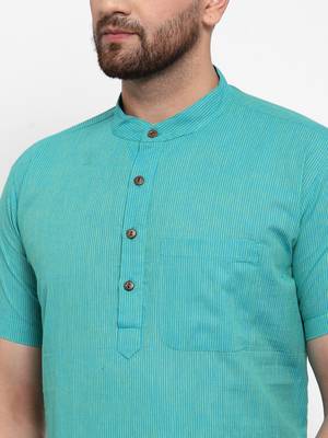 Blue woven cotton men-kurtas 4