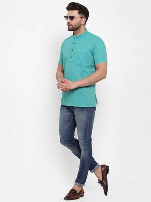 Blue woven cotton men-kurtas 5