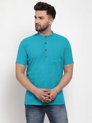 Blue woven cotton men-kurtas 1