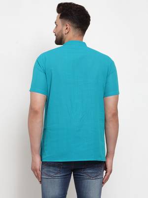 Blue woven cotton men-kurtas 2