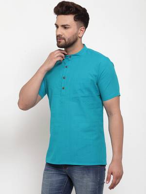 Blue woven cotton men-kurtas 3
