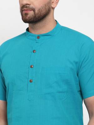 Blue woven cotton men-kurtas 4