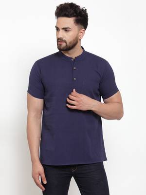 Blue woven cotton men-kurtas 1