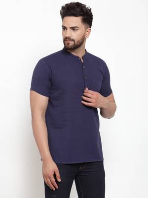 Blue woven cotton men-kurtas 3