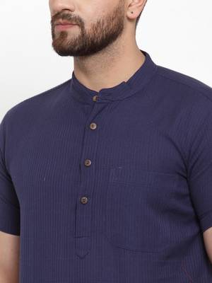 Blue woven cotton men-kurtas 4