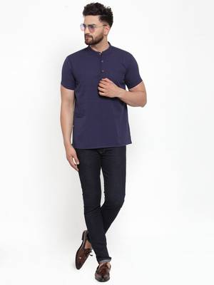 Blue woven cotton men-kurtas 5