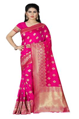 pink woven  silk saree with blouse 1