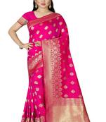 pink woven  silk saree with blouse