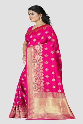 pink woven  silk saree with blouse 3