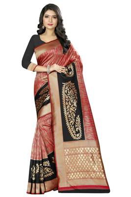 red woven silk saree with blouse 1